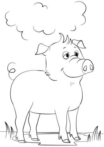 Cute Cartoon Pig Coloring Page